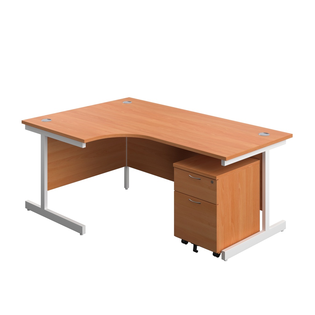 Single Upright Left Hand Radial Desk + Mobile 2 Drawer Pedestal (FSC) | 1800 X 1200 | Beech/White | 