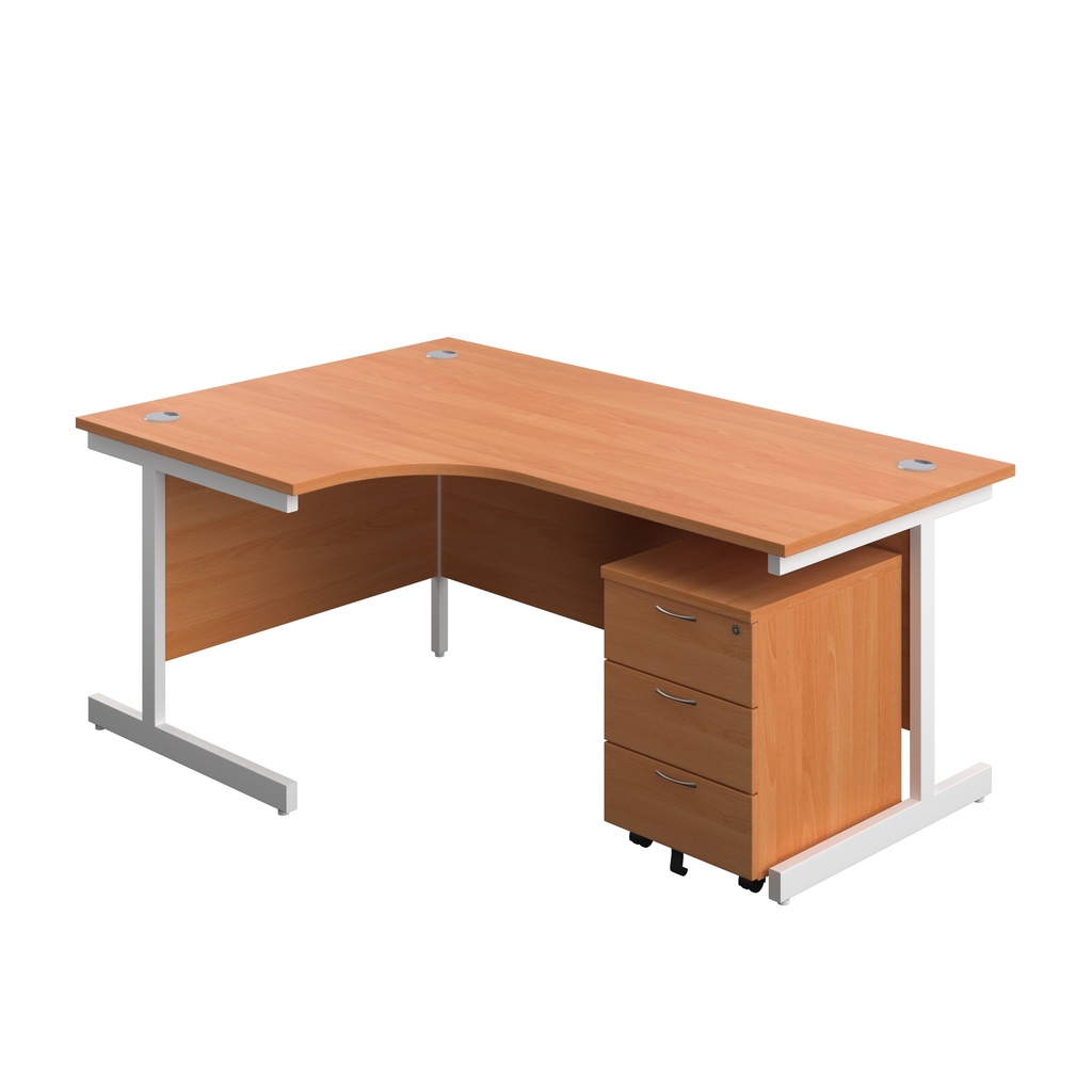 Single Upright Left Hand Radial Desk + Mobile 3 Drawer Pedestal (FSC) | 1800 X 1200 | Beech/White | 