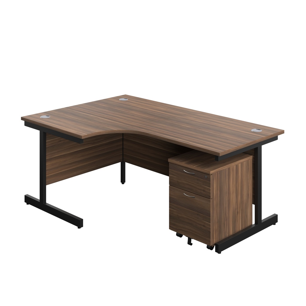 Single Upright Left Hand Radial Desk + Mobile 2 Drawer Pedestal (FSC) | 1800 X 1200 | Dark Walnut/Black | 