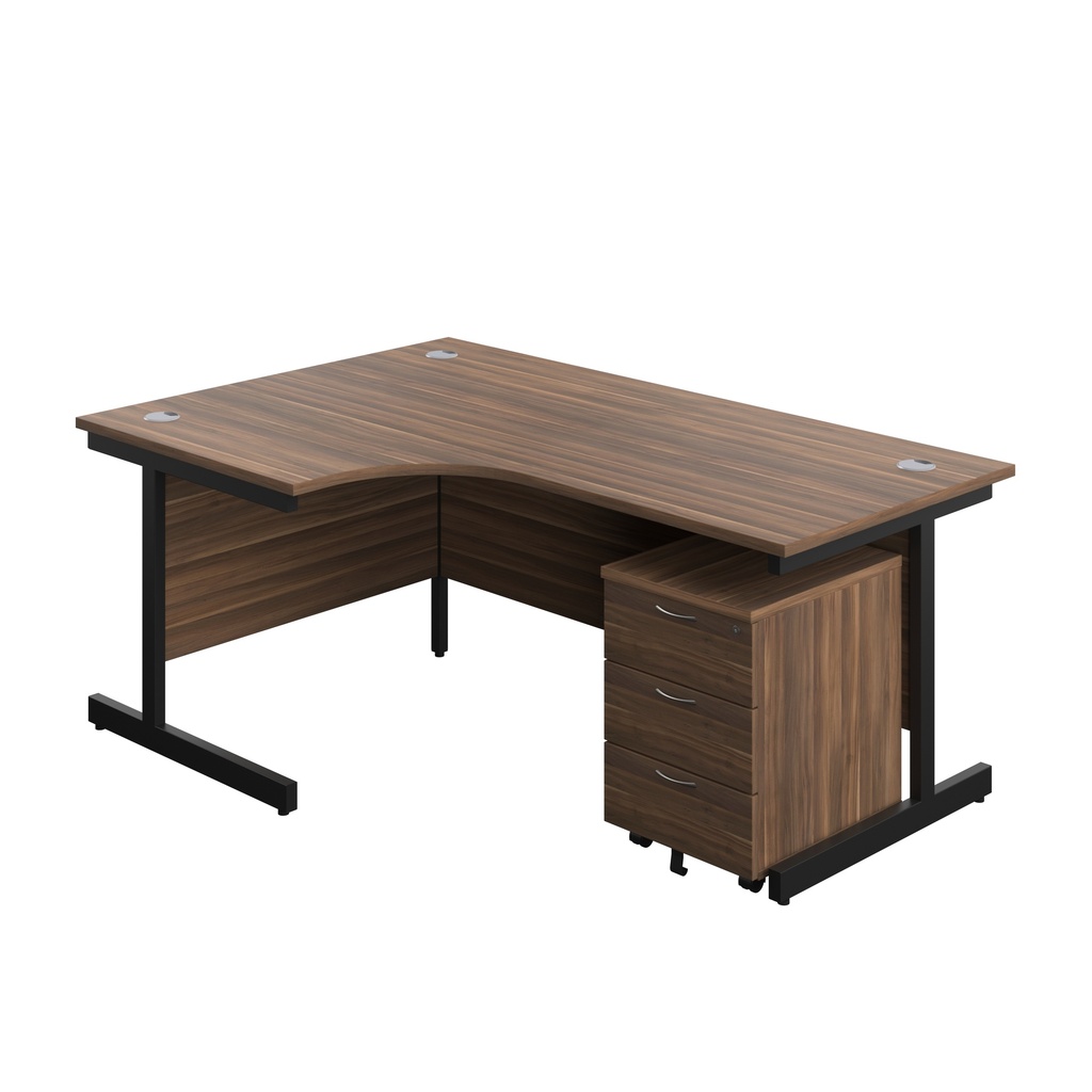 Single Upright Left Hand Radial Desk + Mobile 3 Drawer Pedestal (FSC) | 1800 X 1200 | Dark Walnut/Black | 