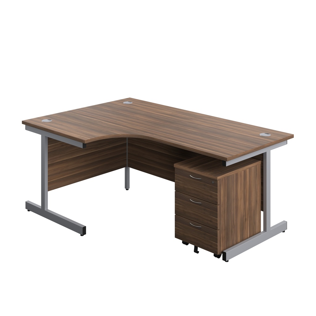 Single Upright Left Hand Radial Desk + Mobile 3 Drawer Pedestal (FSC) | 1800 X 1200 | Dark Walnut/Silver | 