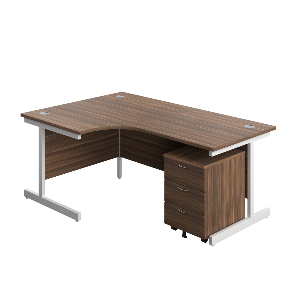 Single Upright Left Hand Radial Desk + Mobile 3 Drawer Pedestal (FSC) | 1800 X 1200 | Dark Walnut/White | 