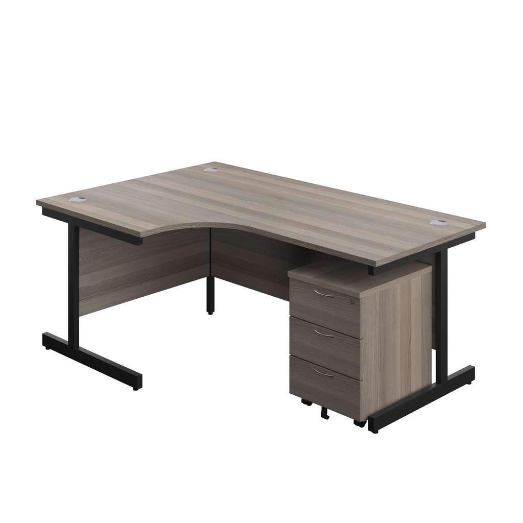 Single Upright Left Hand Radial Desk + Mobile 3 Drawer Pedestal (FSC) | 1800 X 1200 | Grey Oak/Black | 