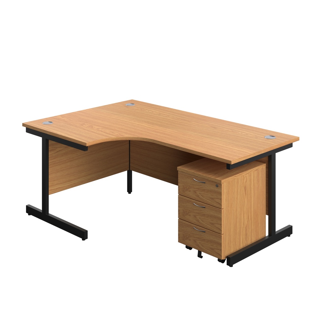 Single Upright Left Hand Radial Desk + Mobile 3 Drawer Pedestal (FSC) | 1800 X 1200 | Nova Oak/Black | 