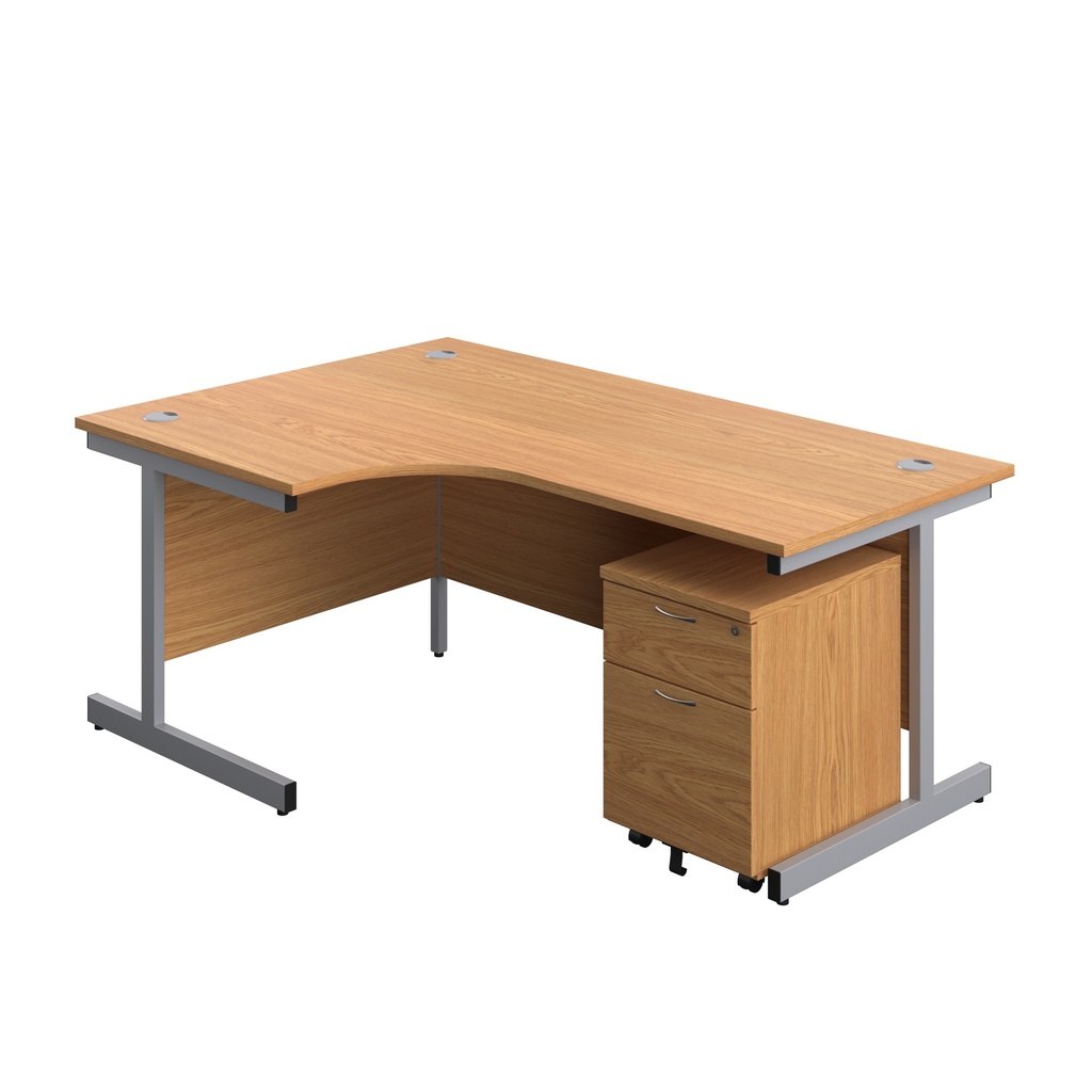 Single Upright Left Hand Radial Desk + Mobile 2 Drawer Pedestal (FSC) | 1800 X 1200 | Nova Oak/Silver | 