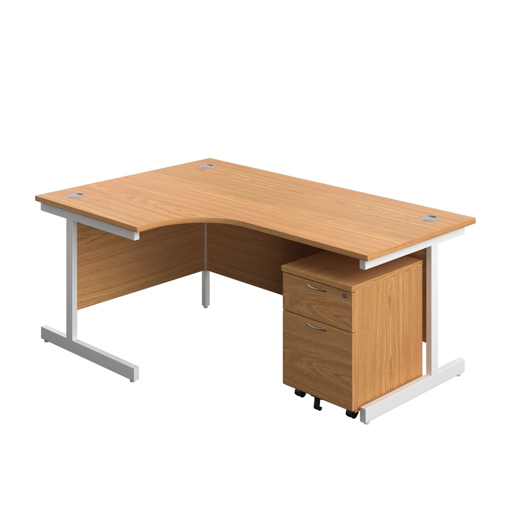 Single Upright Left Hand Radial Desk + Mobile 2 Drawer Pedestal (FSC) | 1800 X 1200 | Nova Oak/White | 