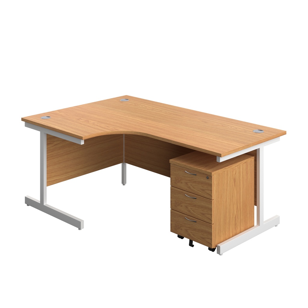 Single Upright Left Hand Radial Desk + Mobile 3 Drawer Pedestal (FSC) | 1800 X 1200 | Nova Oak/White | 