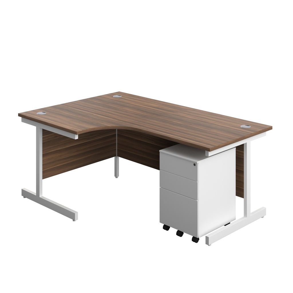 Single Upright Left Hand Radial Desk + Under Desk Steel Pedestal 3 Drawers (FSC) | 1800 X 1200 | Dark Walnut/White | 