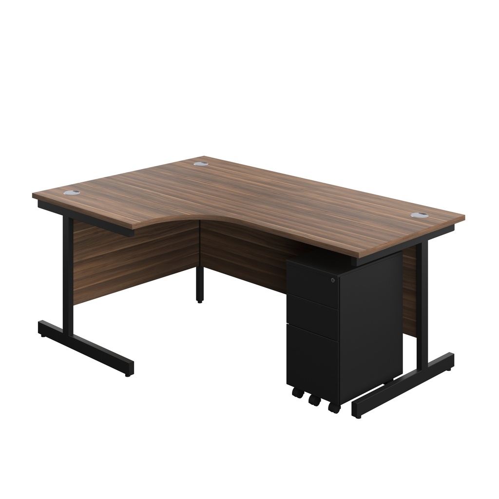 Single Upright Left Hand Radial Desk + Slimline Steel Pedestal 3 Drawers (FSC) | 1800 X 1200 | Dark Walnut/Black | 
