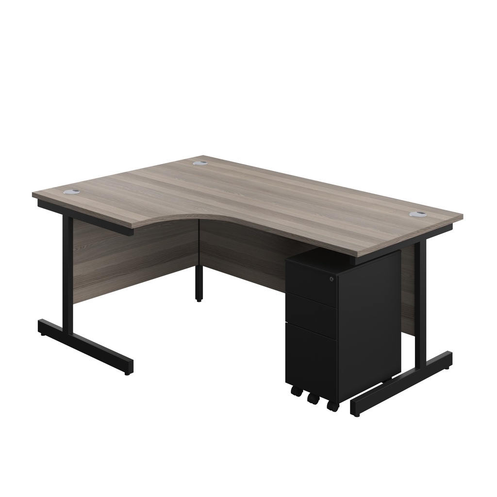 Single Upright Left Hand Radial Desk + Slimline Steel Pedestal 3 Drawers (FSC) | 1800 X 1200 | Grey Oak/Black | 