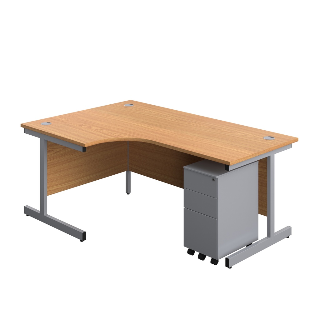 Single Upright Left Hand Radial Desk + Slimline Steel Pedestal 3 Drawers (FSC) | 1800 X 1200 | Nova Oak/Silver | 