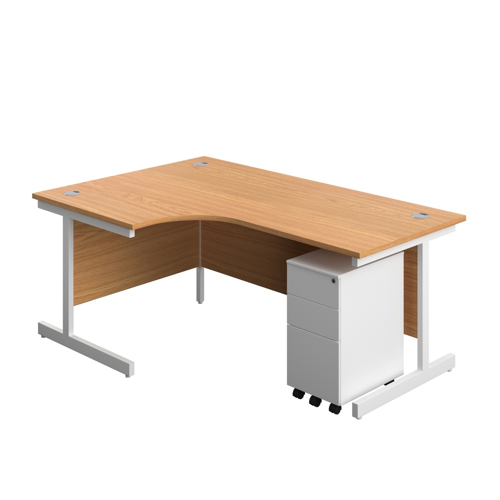Single Upright Left Hand Radial Desk + Slimline Steel Pedestal 3 Drawers (FSC) | 1800 X 1200 | Nova Oak/White | 