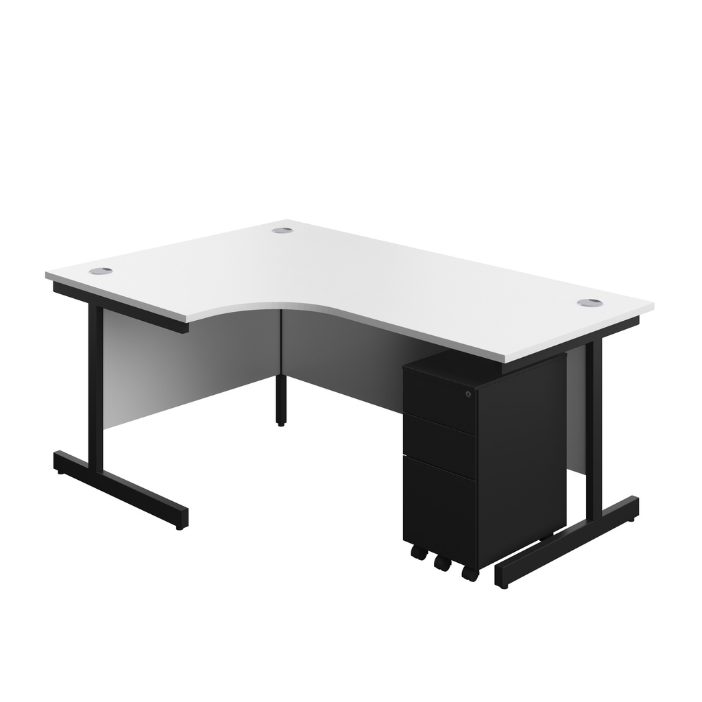 Single Upright Left Hand Radial Desk + Slimline Steel Pedestal 3 Drawers (FSC) | 1800 X 1200 | White/Black | 