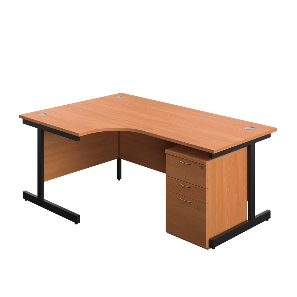 Single Upright Left Hand Radial Desk + High Mobile Pedestal 3 Drawer (FSC) | 1800 X 1200 | Beech/Black | 