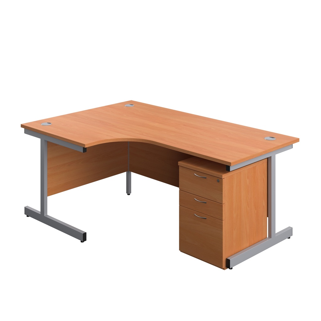 Single Upright Left Hand Radial Desk + High Mobile Pedestal 3 Drawer (FSC) | 1800 X 1200 | Beech/Silver | 