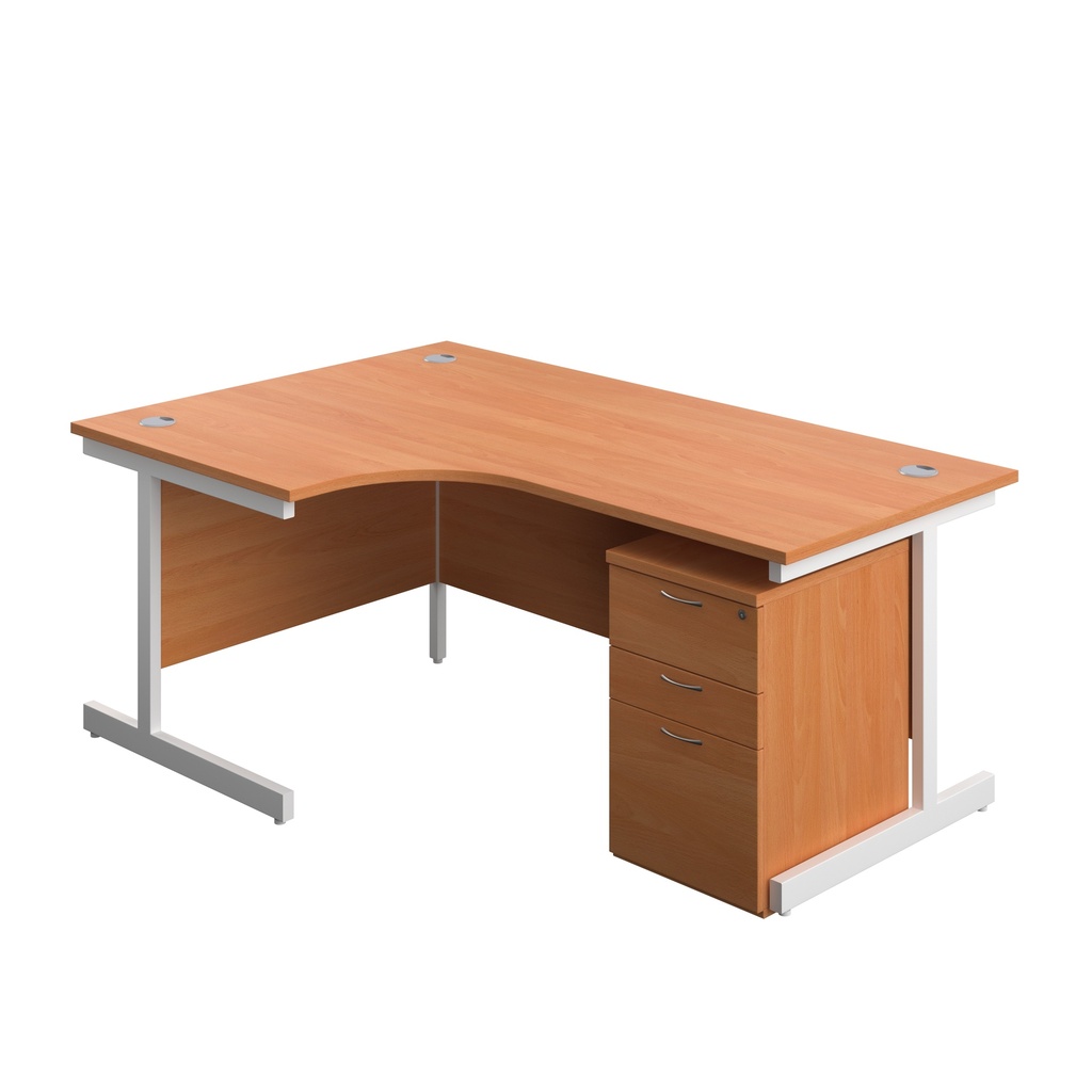 Single Upright Left Hand Radial Desk + High Mobile Pedestal 3 Drawer (FSC) | 1800 X 1200 | Beech/White | 