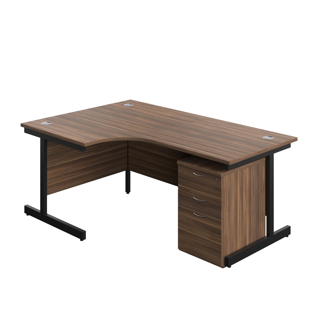Single Upright Left Hand Radial Desk + High Mobile Pedestal 3 Drawer (FSC) | 1800 X 1200 | Dark Walnut/Black | 