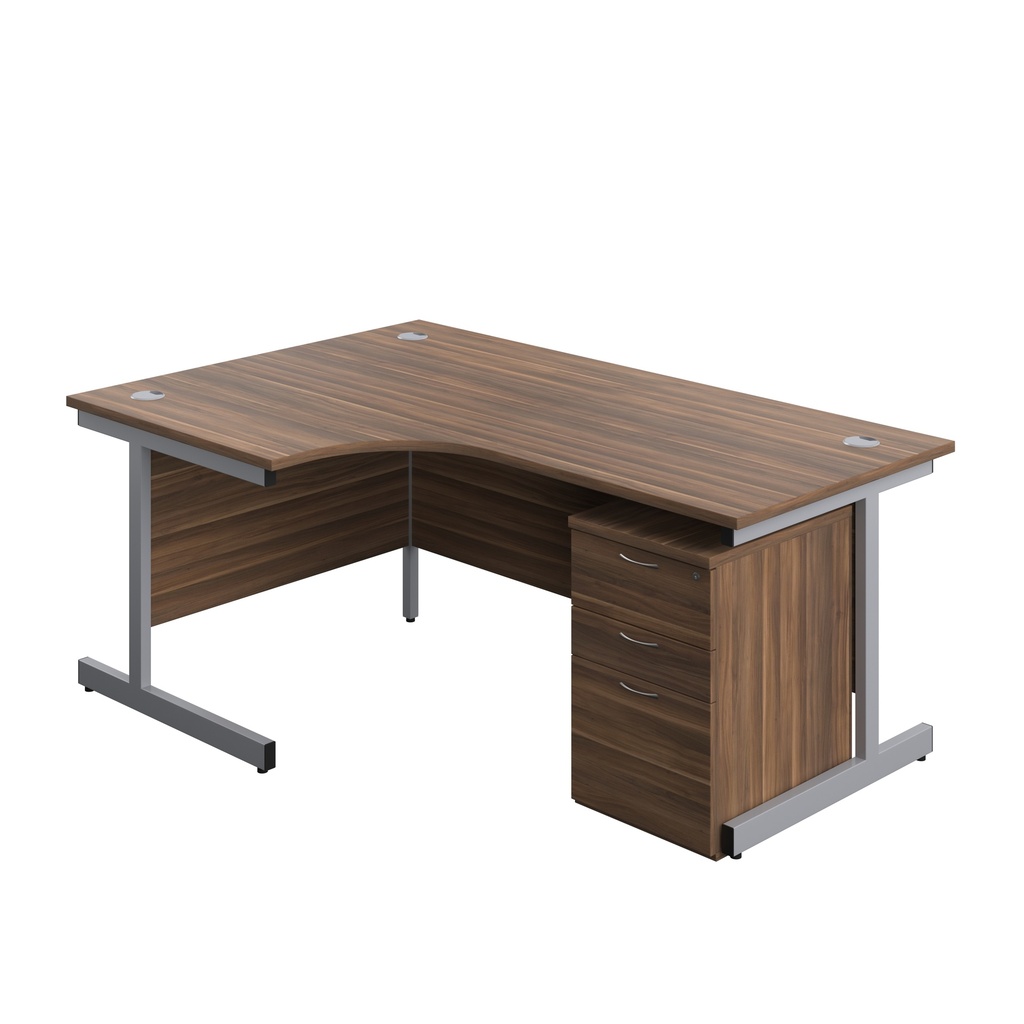 Single Upright Left Hand Radial Desk + High Mobile Pedestal 3 Drawer (FSC) | 1800 X 1200 | Dark Walnut/Silver | 