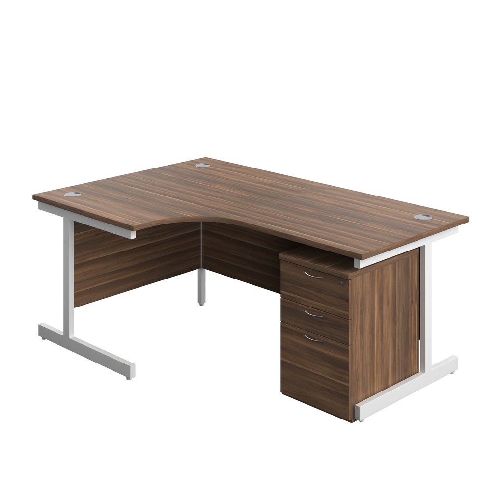 Single Upright Left Hand Radial Desk + High Mobile Pedestal 3 Drawer (FSC) | 1800 X 1200 | Dark Walnut/White | 