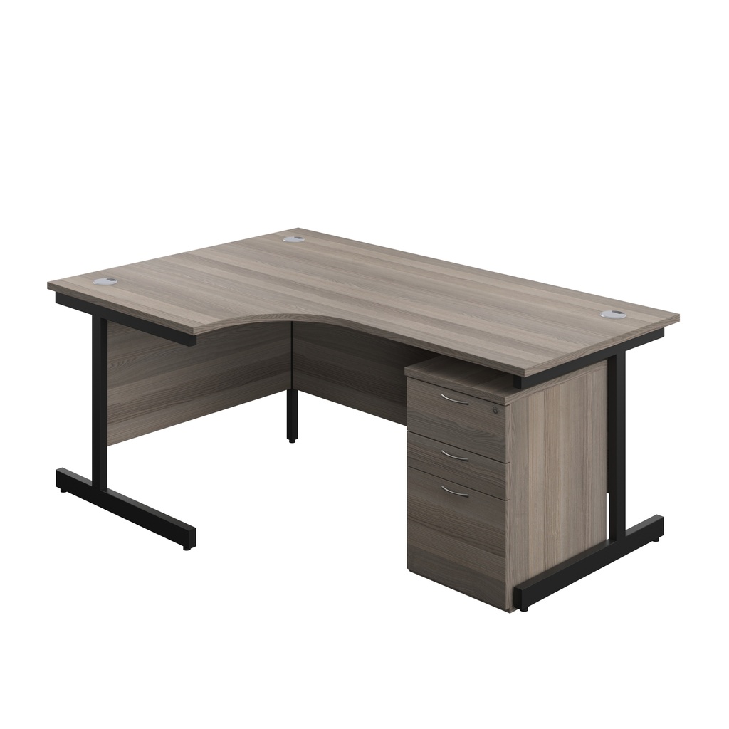 Single Upright Left Hand Radial Desk + High Mobile Pedestal 3 Drawer (FSC) | 1800 X 1200 | Grey Oak/Black | 