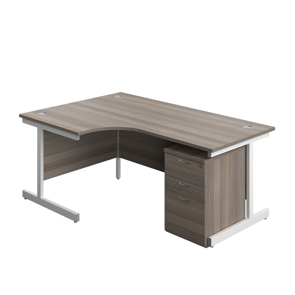 Single Upright Left Hand Radial Desk + High Mobile Pedestal 3 Drawer (FSC) | 1800 X 1200 | Grey Oak/White | 