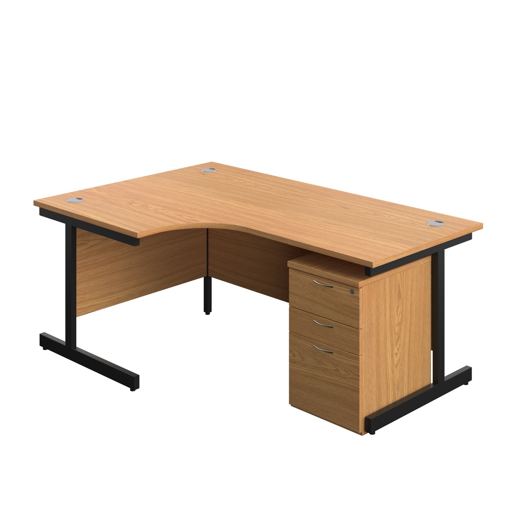 Single Upright Left Hand Radial Desk + High Mobile Pedestal 3 Drawer (FSC) | 1800 X 1200 | Nova Oak/Black | 