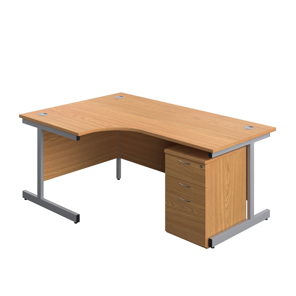 Single Upright Left Hand Radial Desk + High Mobile Pedestal 3 Drawer (FSC) | 1800 X 1200 | Nova Oak/Silver | 