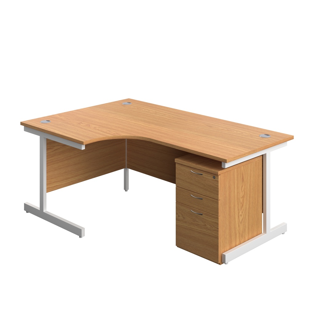 Single Upright Left Hand Radial Desk + High Mobile Pedestal 3 Drawer (FSC) | 1800 X 1200 | Nova Oak/White | 