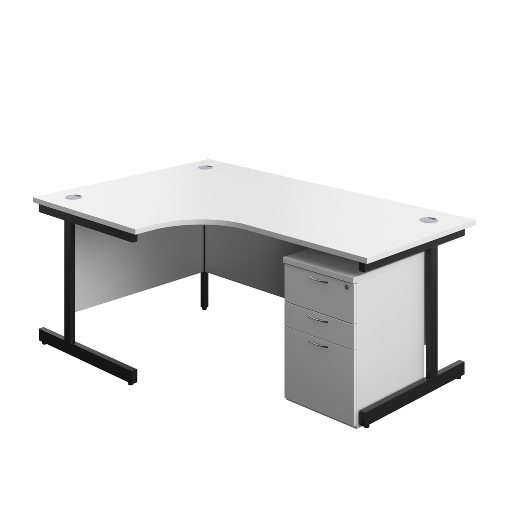 Single Upright Left Hand Radial Desk + High Mobile Pedestal 3 Drawer (FSC) | 1800 X 1200 | White/Black | 