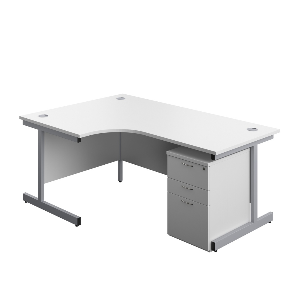 Single Upright Left Hand Radial Desk + High Mobile Pedestal 3 Drawer (FSC) | 1800 X 1200 | White/Silver | 