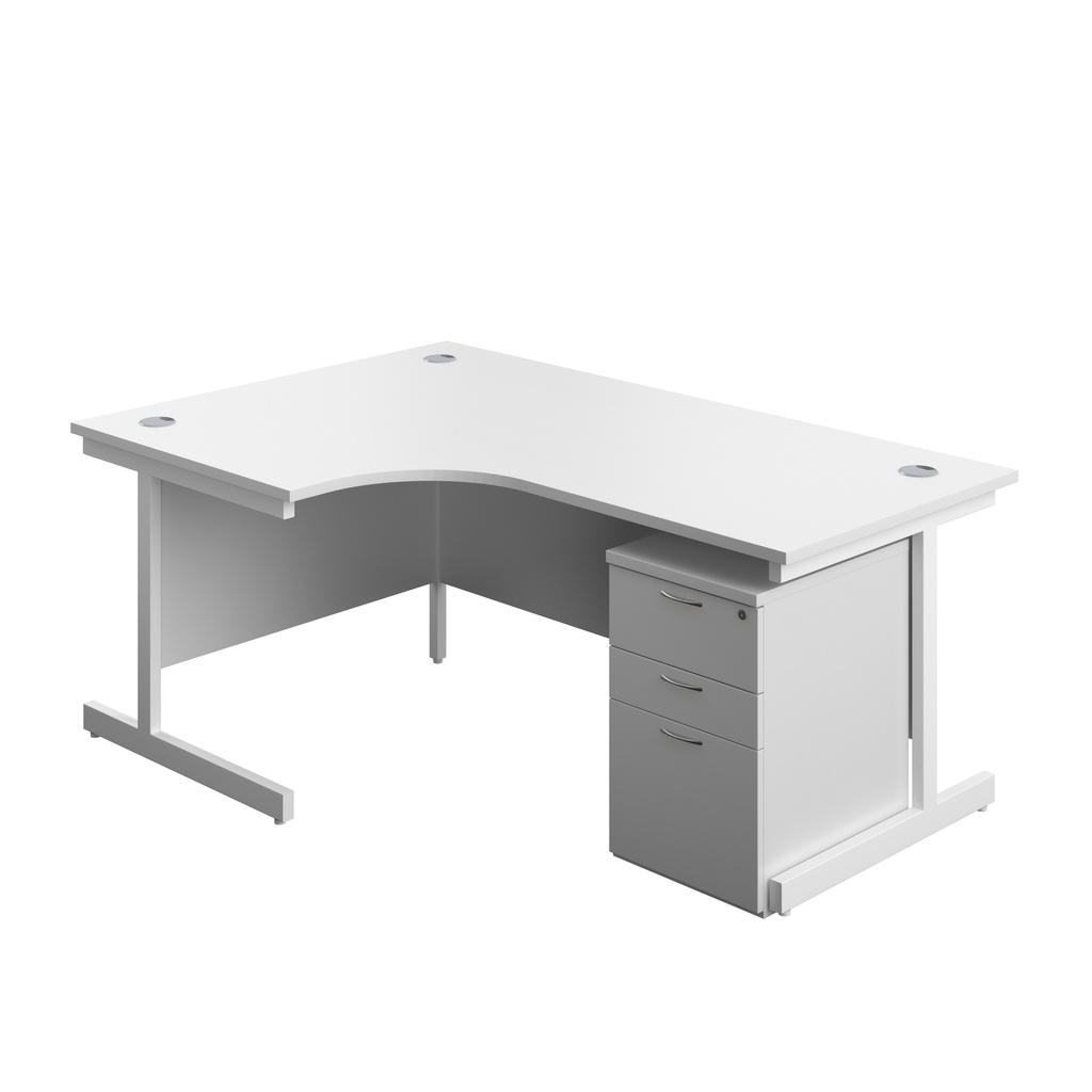 Single Upright Left Hand Radial Desk + High Mobile Pedestal 3 Drawer (FSC) | 1800 X 1200 | White/White | 