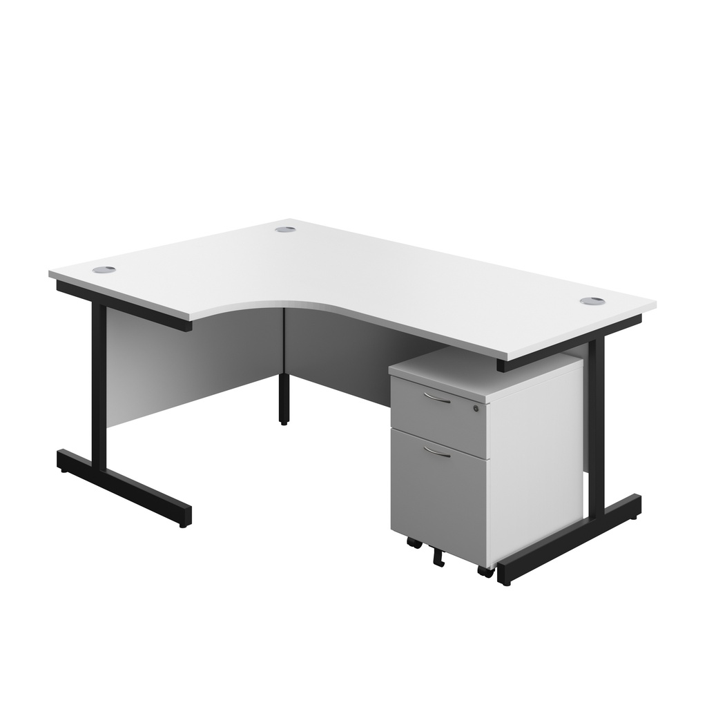 Single Upright Left Hand Radial Desk + Mobile 2 Drawer Pedestal (FSC) | 1800 X 1200 | White/Black | 