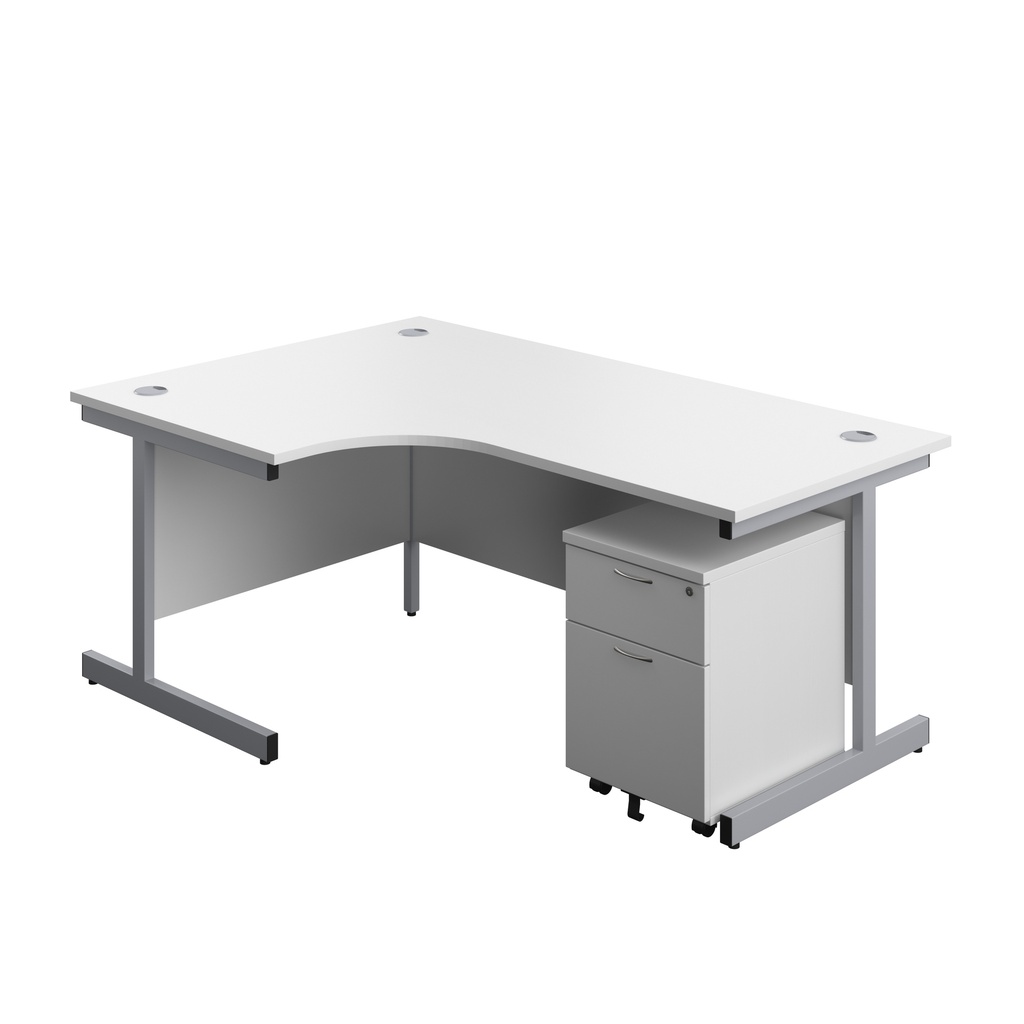 Single Upright Left Hand Radial Desk + Mobile 2 Drawer Pedestal (FSC) | 1800 X 1200 | White/Silver | 
