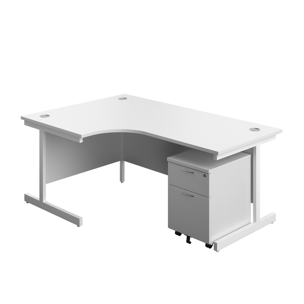 Single Upright Left Hand Radial Desk + Mobile 2 Drawer Pedestal (FSC) | 1800 X 1200 | White/White | 