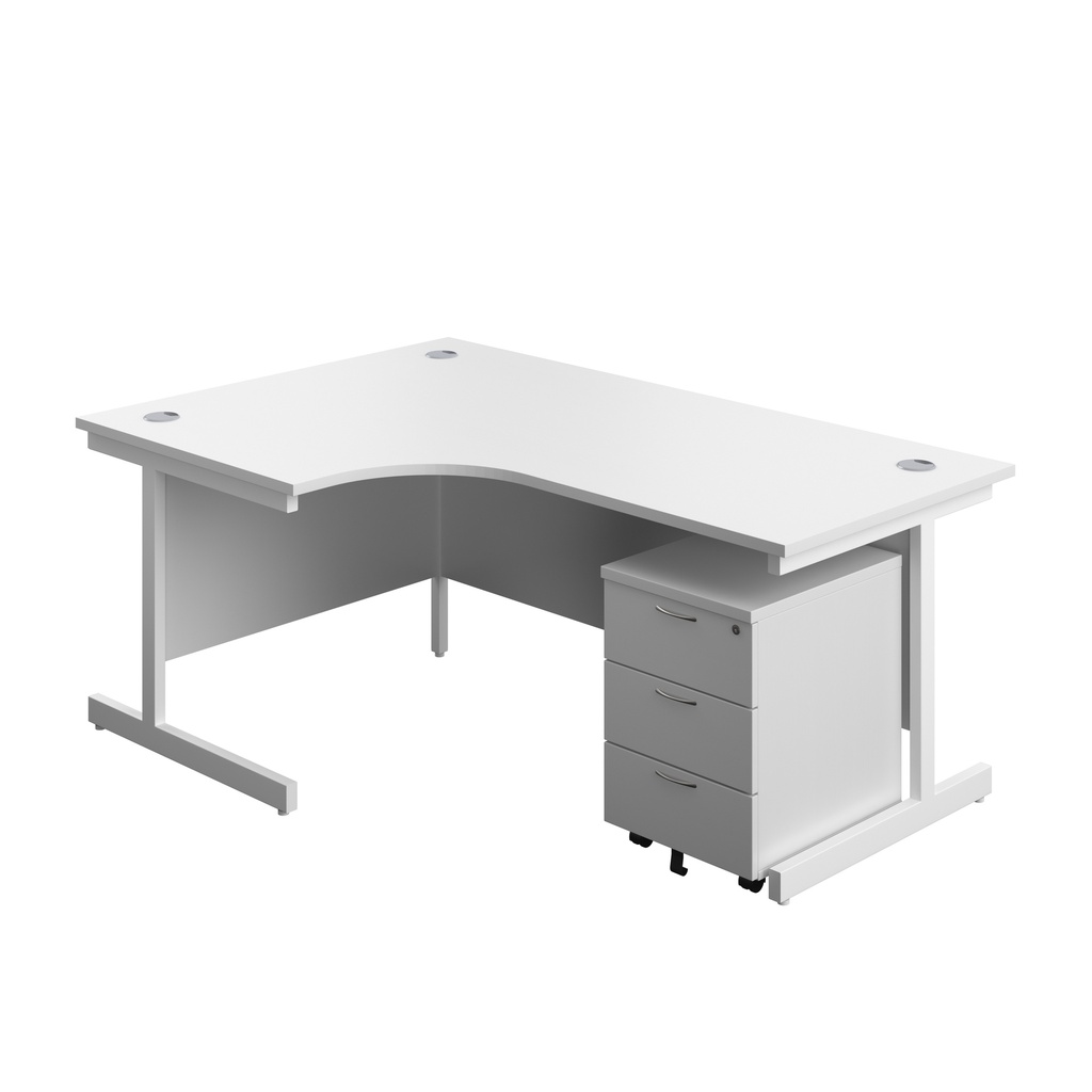 Single Upright Left Hand Radial Desk + Mobile 3 Drawer Pedestal (FSC) | 1800 X 1200 | White/White | 