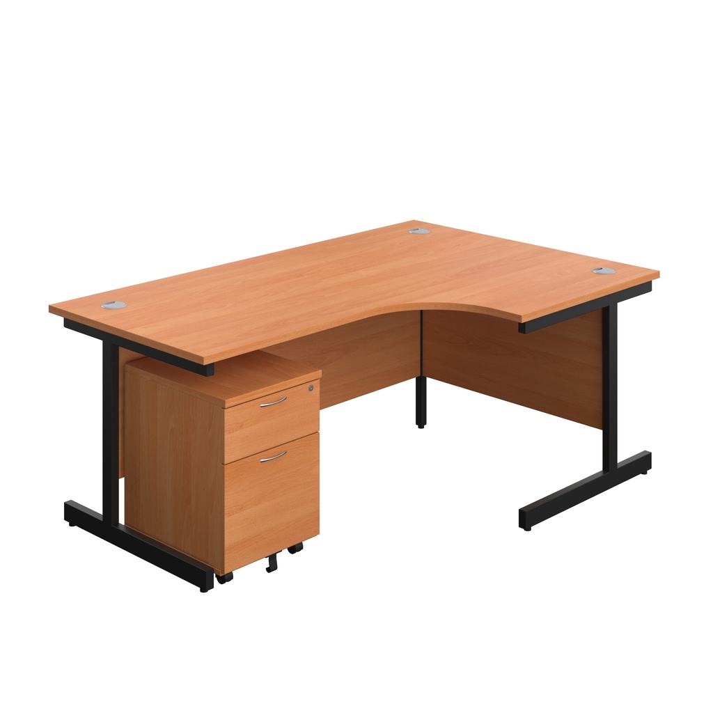 Single Upright Right Hand Radial Desk + Mobile 2 Drawer Pedestal (FSC) | 1800 X 1200 | Beech/Black | 