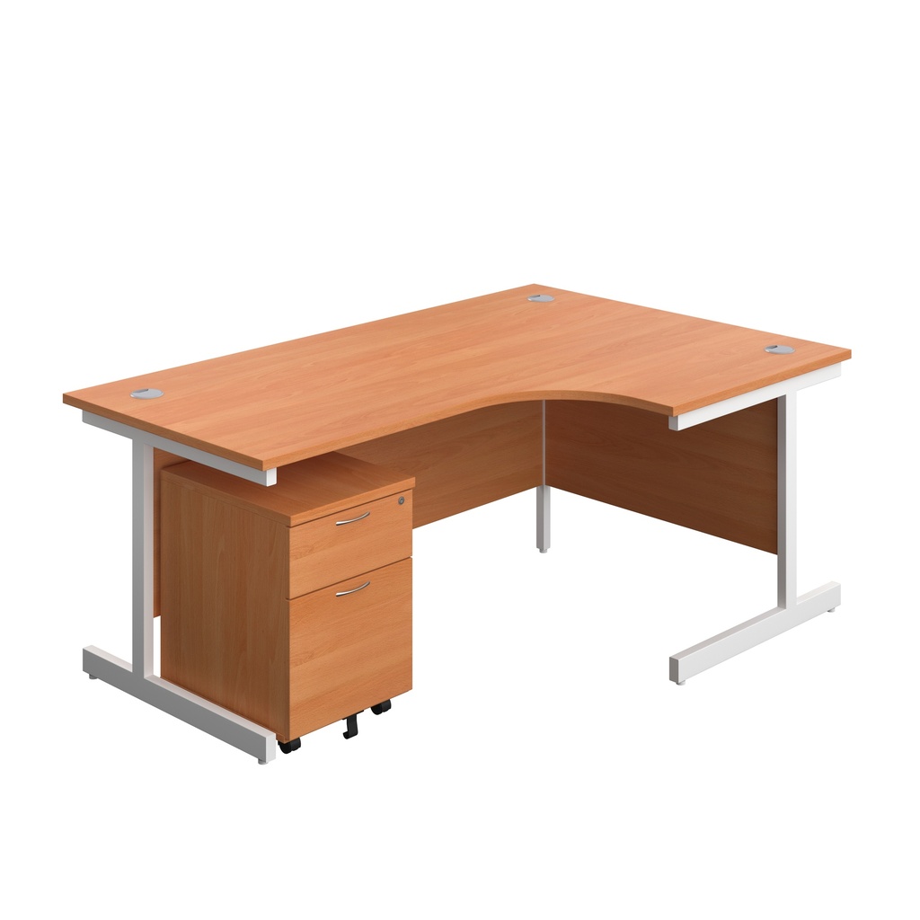 Single Upright Right Hand Radial Desk + Mobile 2 Drawer Pedestal (FSC) | 1800 X 1200 | Beech/White | 