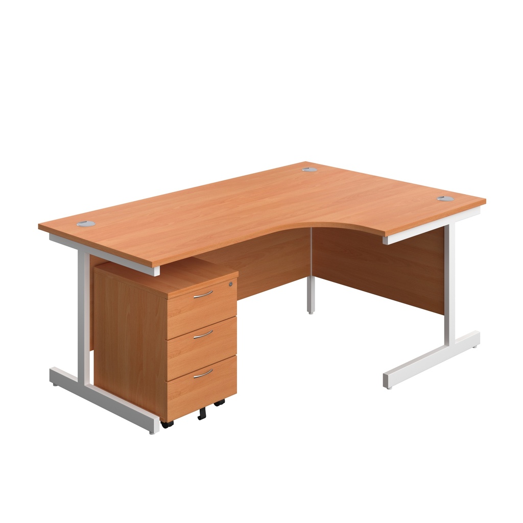 Single Upright Right Hand Radial Desk + Mobile 3 Drawer Pedestal (FSC) | 1800 X 1200 | Beech/White | 