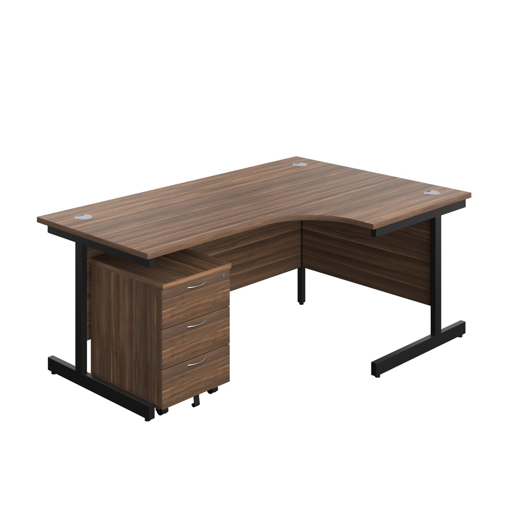 Single Upright Right Hand Radial Desk + Mobile 3 Drawer Pedestal (FSC) | 1800 X 1200 | Dark Walnut/Black | 