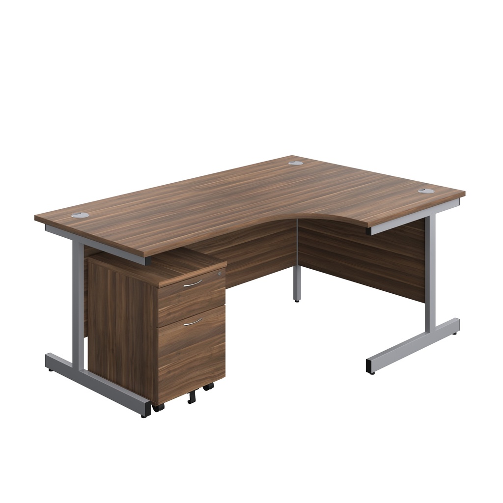 Single Upright Right Hand Radial Desk + Mobile 2 Drawer Pedestal (FSC) | 1800 X 1200 | Dark Walnut/Silver | 