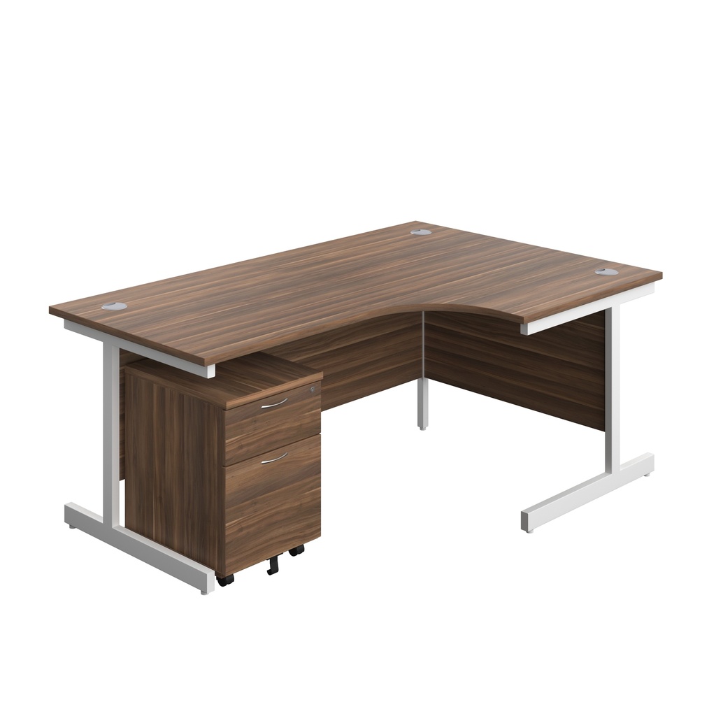 Single Upright Right Hand Radial Desk + Mobile 2 Drawer Pedestal (FSC) | 1800 X 1200 | Dark Walnut/White | 
