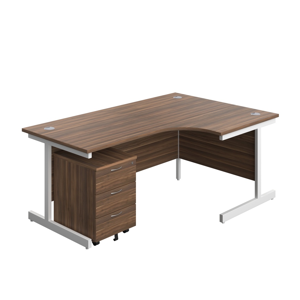 Single Upright Right Hand Radial Desk + Mobile 3 Drawer Pedestal (FSC) | 1800 X 1200 | Dark Walnut/White | 