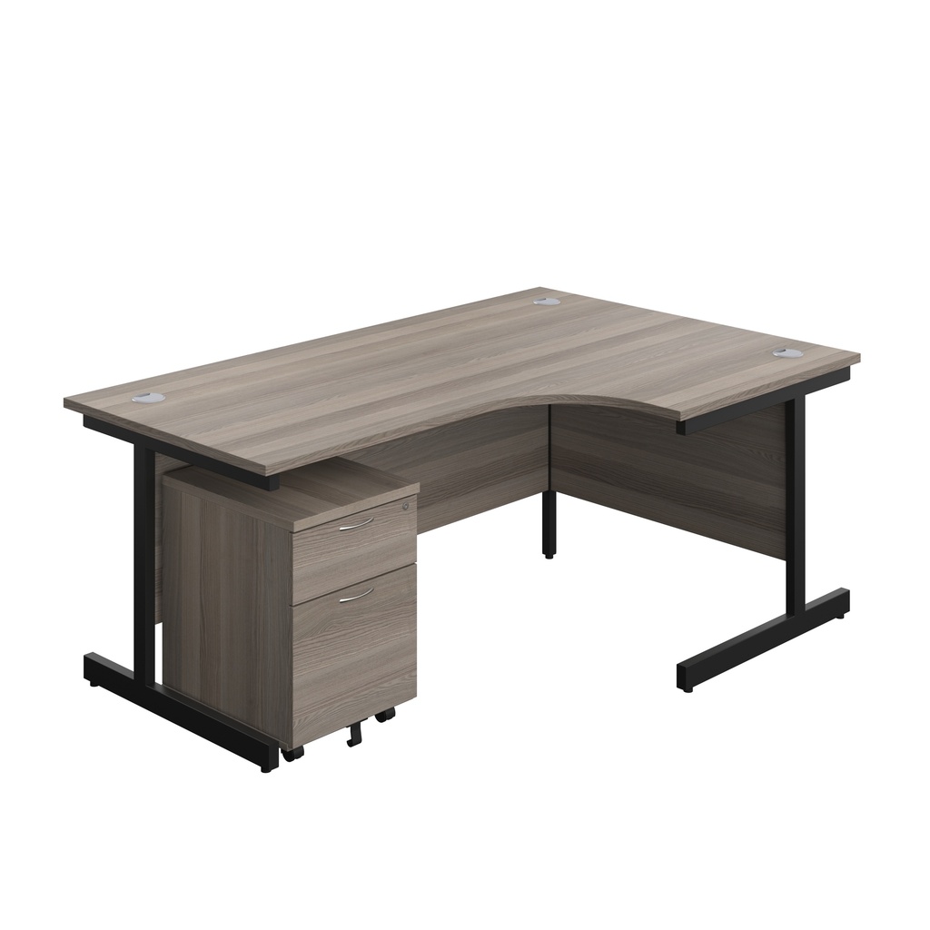 Single Upright Right Hand Radial Desk + Mobile 2 Drawer Pedestal (FSC) | 1800 X 1200 | Grey Oak/Black | 