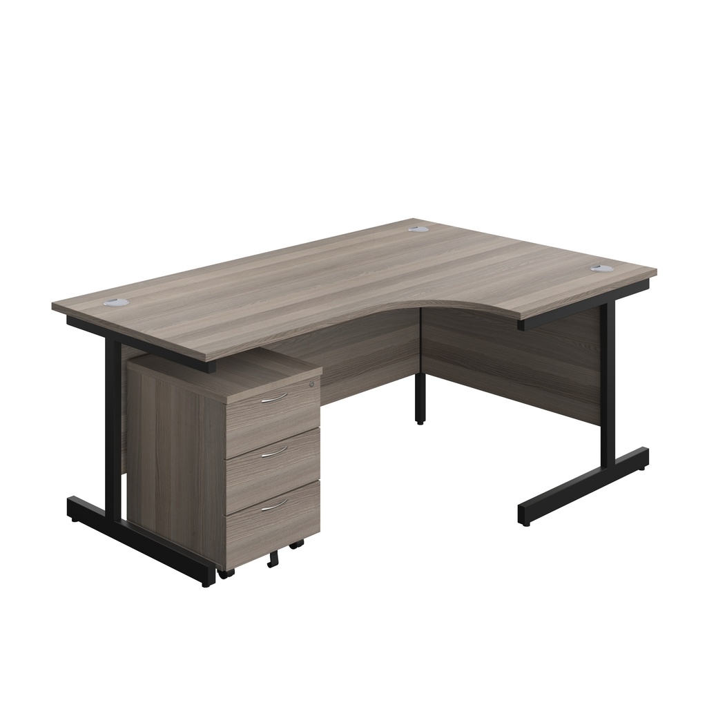 Single Upright Right Hand Radial Desk + Mobile 3 Drawer Pedestal (FSC) | 1800 X 1200 | Grey Oak/Black | 
