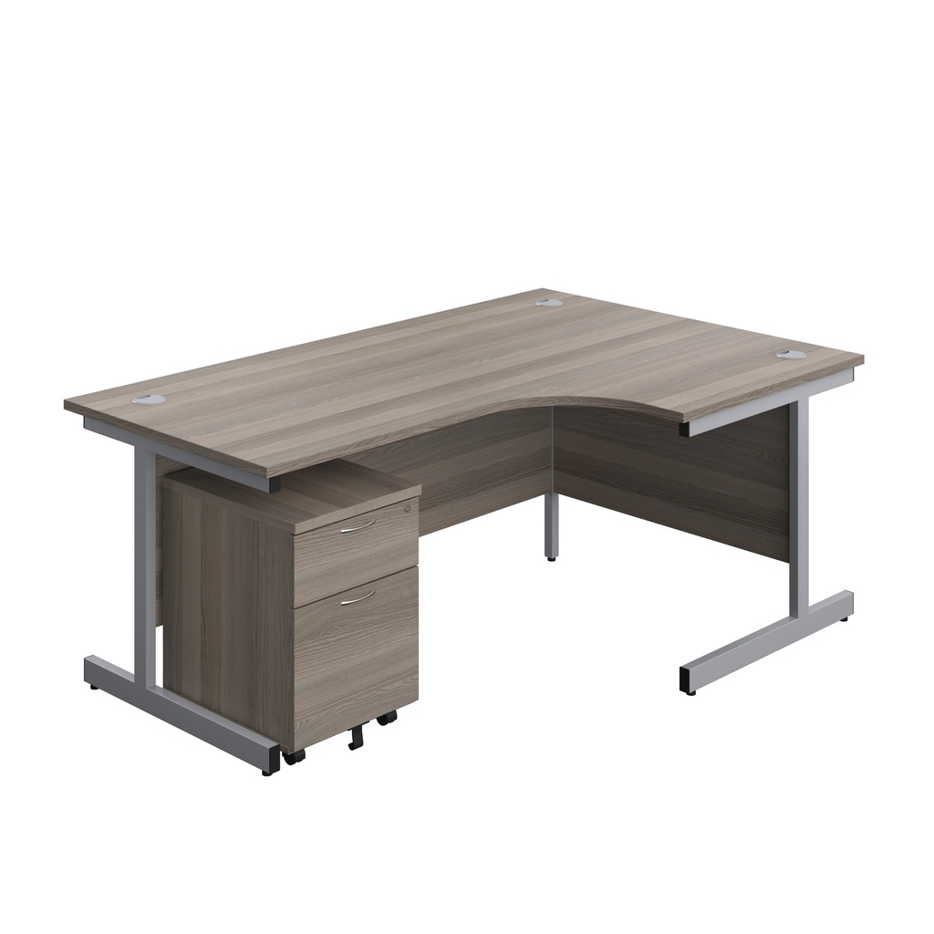 Single Upright Right Hand Radial Desk + Mobile 2 Drawer Pedestal (FSC) | 1800 X 1200 | Grey Oak/Silver | 