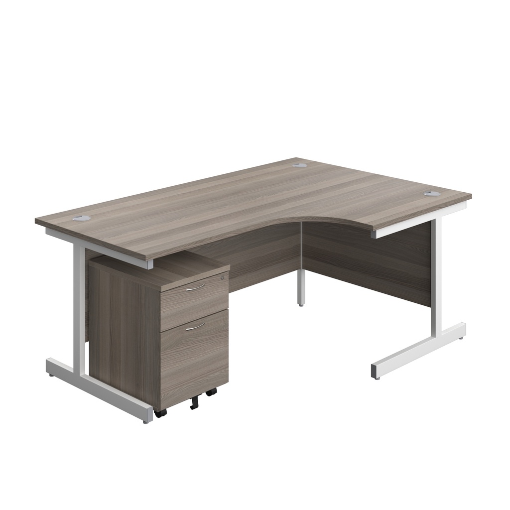 Single Upright Right Hand Radial Desk + Mobile 2 Drawer Pedestal (FSC) | 1800 X 1200 | Grey Oak/White | 