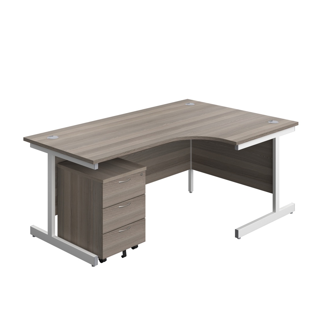 Single Upright Right Hand Radial Desk + Mobile 3 Drawer Pedestal (FSC) | 1800 X 1200 | Grey Oak/White | 