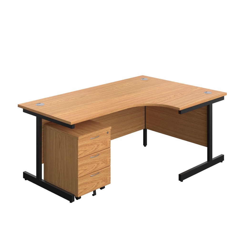 Single Upright Right Hand Radial Desk + Mobile 3 Drawer Pedestal (FSC) | 1800 X 1200 | Nova Oak/Black | 