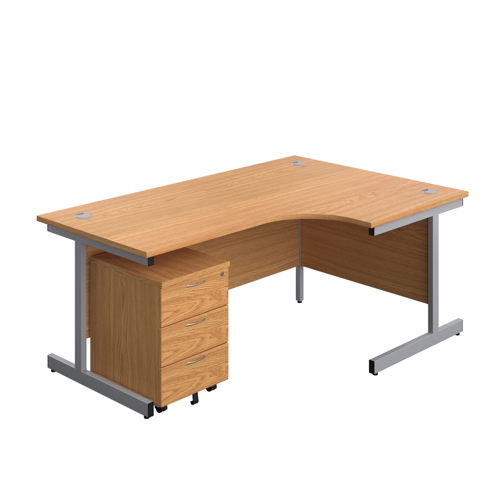 Single Upright Right Hand Radial Desk + Mobile 3 Drawer Pedestal (FSC) | 1800 X 1200 | Nova Oak/Silver | 
