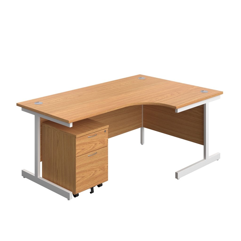 Single Upright Right Hand Radial Desk + Mobile 2 Drawer Pedestal (FSC) | 1800 X 1200 | Nova Oak/White | 